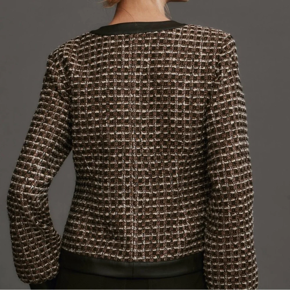 Anthropologie Tweed Vegan Leather Trimmed Jacket with bows (L) - Picture 6 of 6